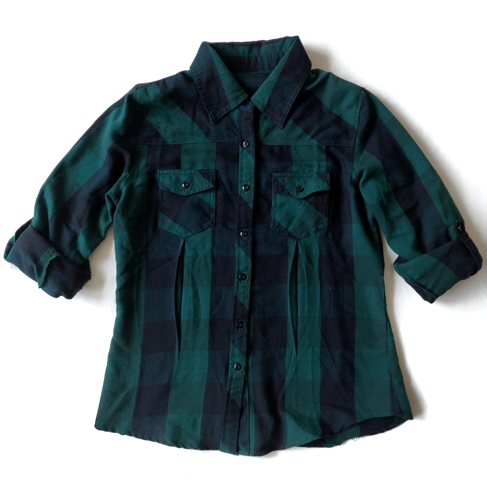 SOLD - Dark green plaid button down